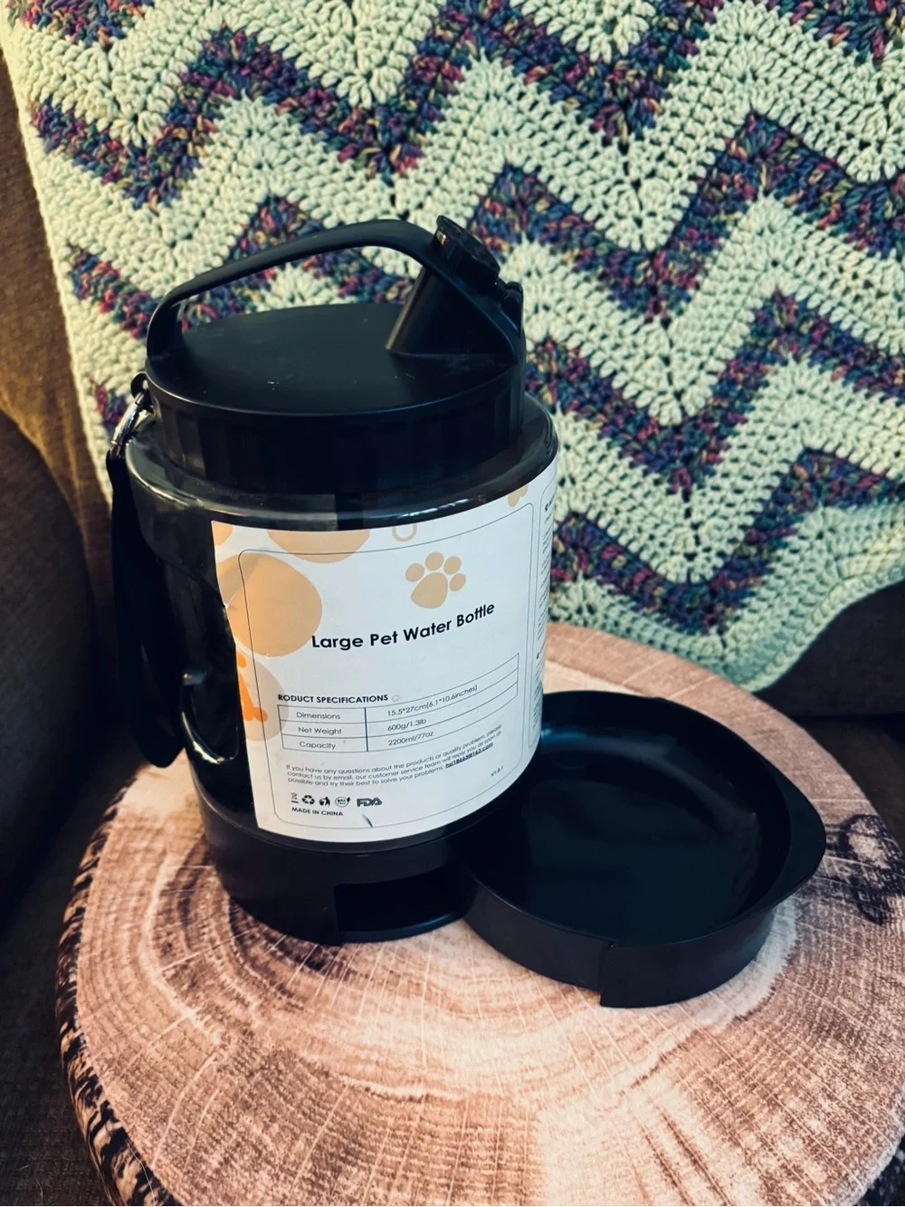 Large Black Pet Water Bottle, 77 oz